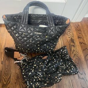 MZ Wallace Quilted Black Star-Print Metro Tote with Pouch